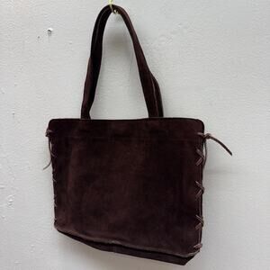 Vintage 1970s Brown Suede Tote Bag Braided Sides Boho Chic Hippie Inspired Y2K
